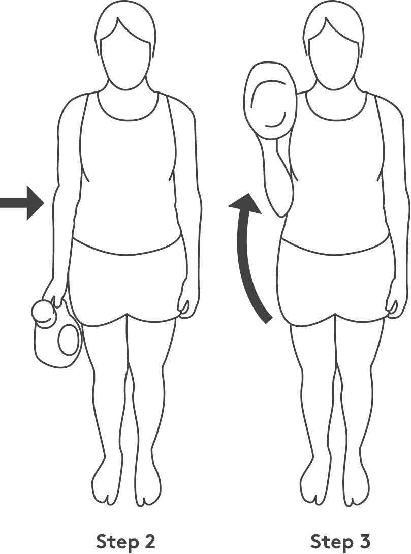 Illustration showing the outline of a woman holding a jug with arm extended on the left and bent on the right